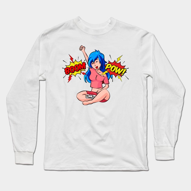 Comic Book Gamer Girl Long Sleeve T-Shirt by Outcasted